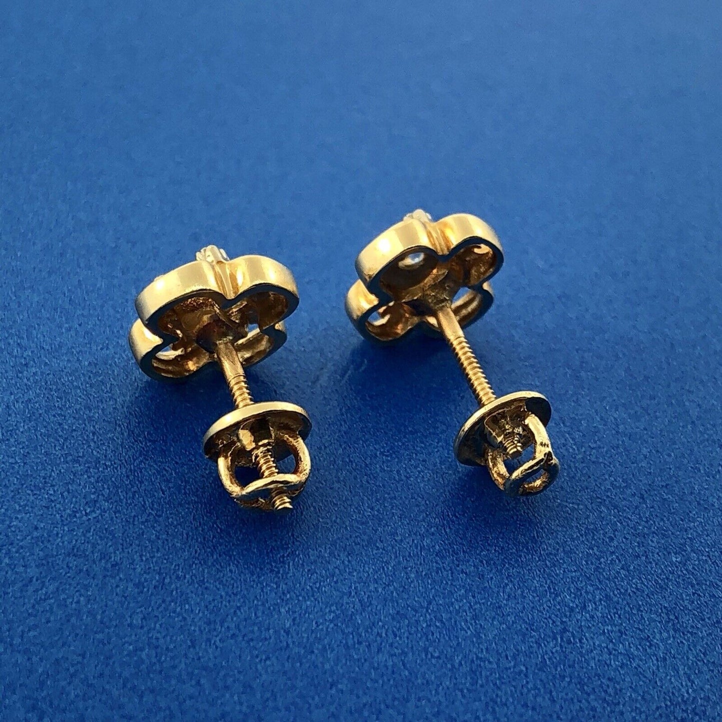 Art Deco 14K Yellow White Gold Diamond Quatrefoil Screw Back Stud Earrings