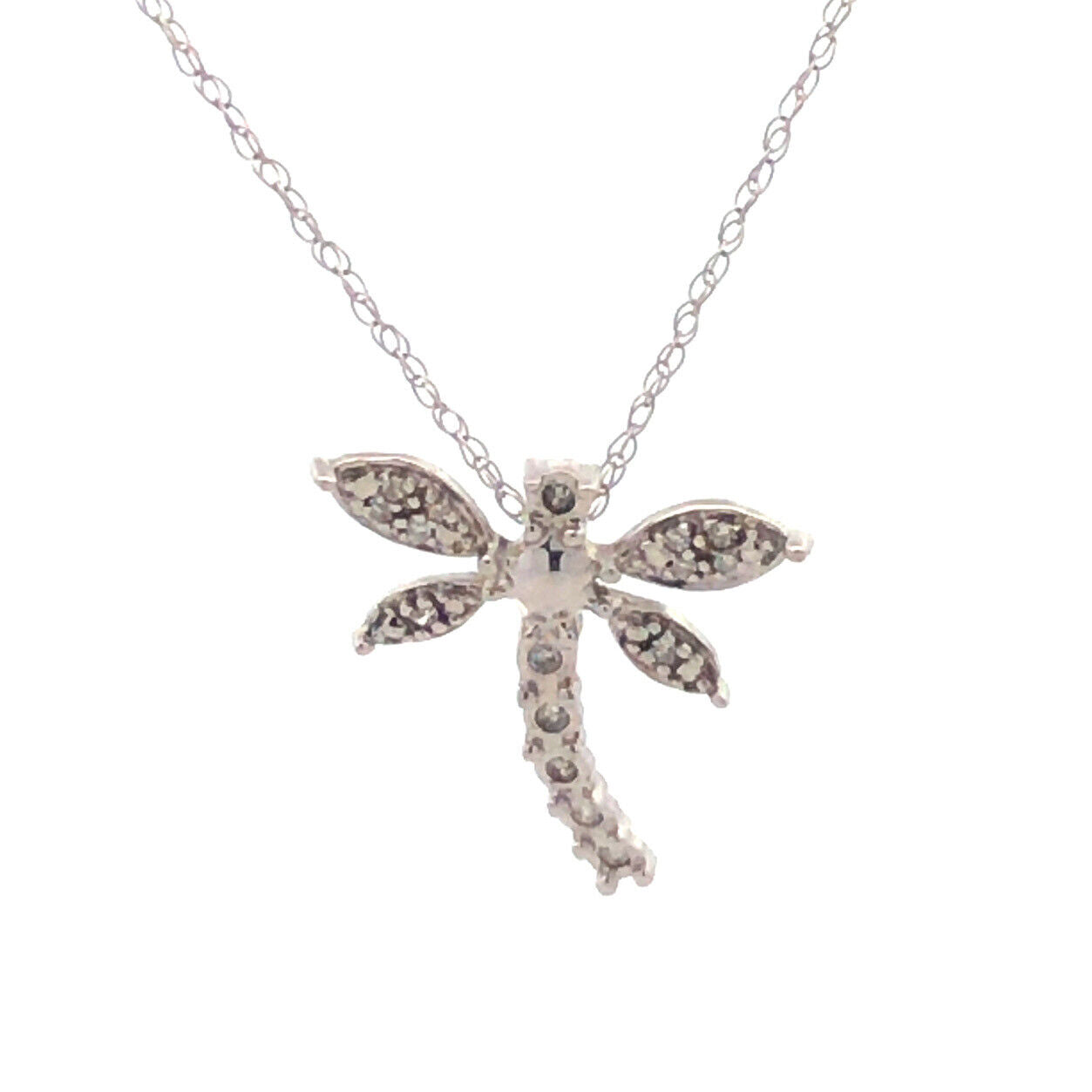 Designer 10K White Gold Diamond Dragonfly Spiritual Pendant Necklace