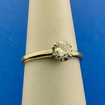 14K Yellow & White Gold Round Miner's Diamond Solitaire Engagement Ring
