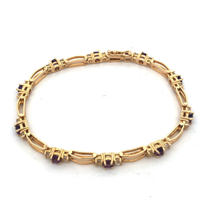 14K Yellow Gold Amethyst White Topaz Accented Station Tennis Bracelet