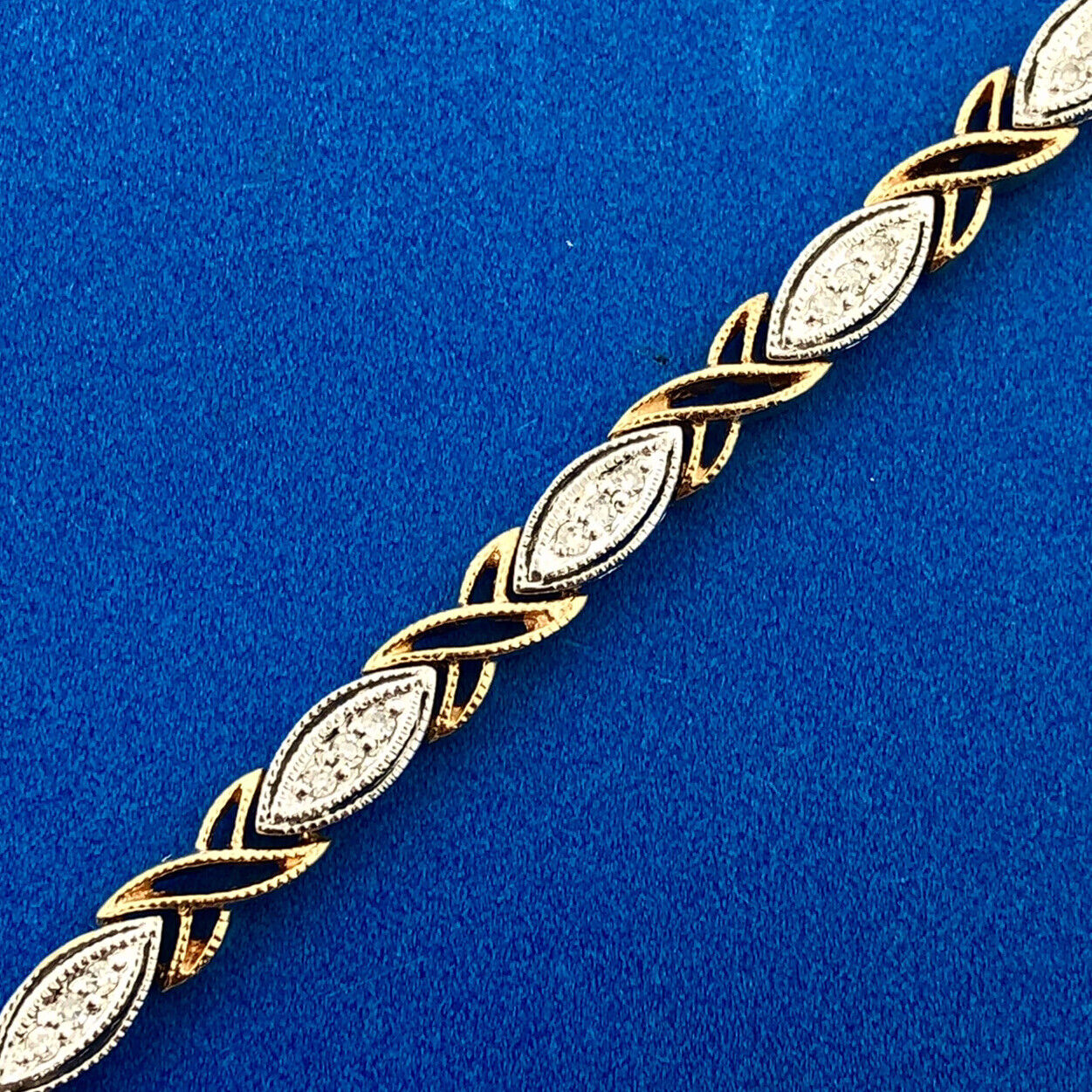 Traditional Designer 14K Yellow White Gold Diamond Two Toned X O Tennis Bracelet