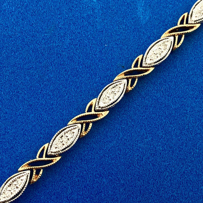 Traditional Designer 14K Yellow White Gold Diamond Two Toned X O Tennis Bracelet