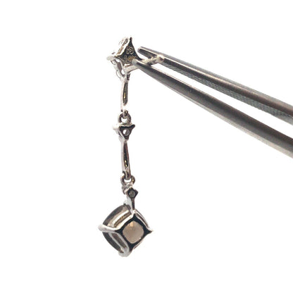 Gorgeous 14k White Gold Cushion Smoky Quartz White Accent Dangle Stud Earrings