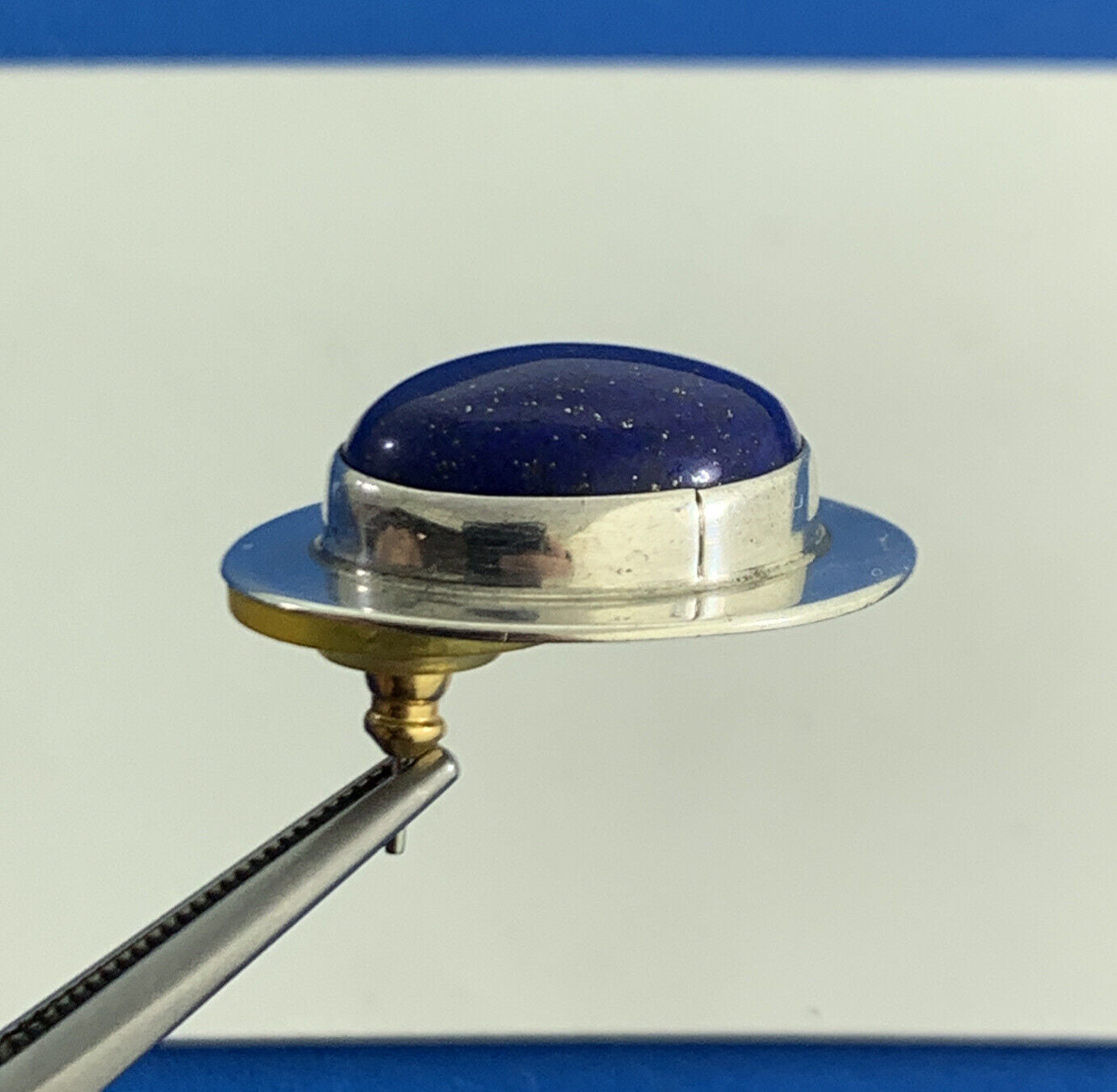 Native American 925 Sterling Silver Signed VO Oval Lapis Lazuli Stud Earrings