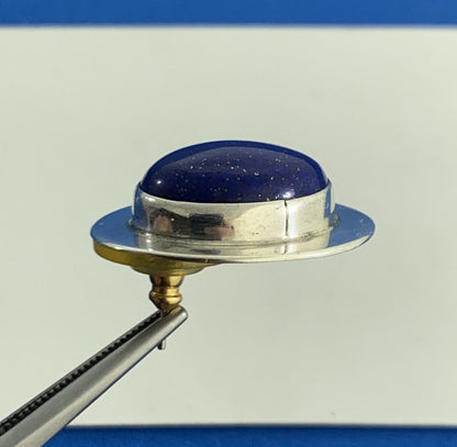 Native American 925 Sterling Silver Signed VO Oval Lapis Lazuli Stud Earrings