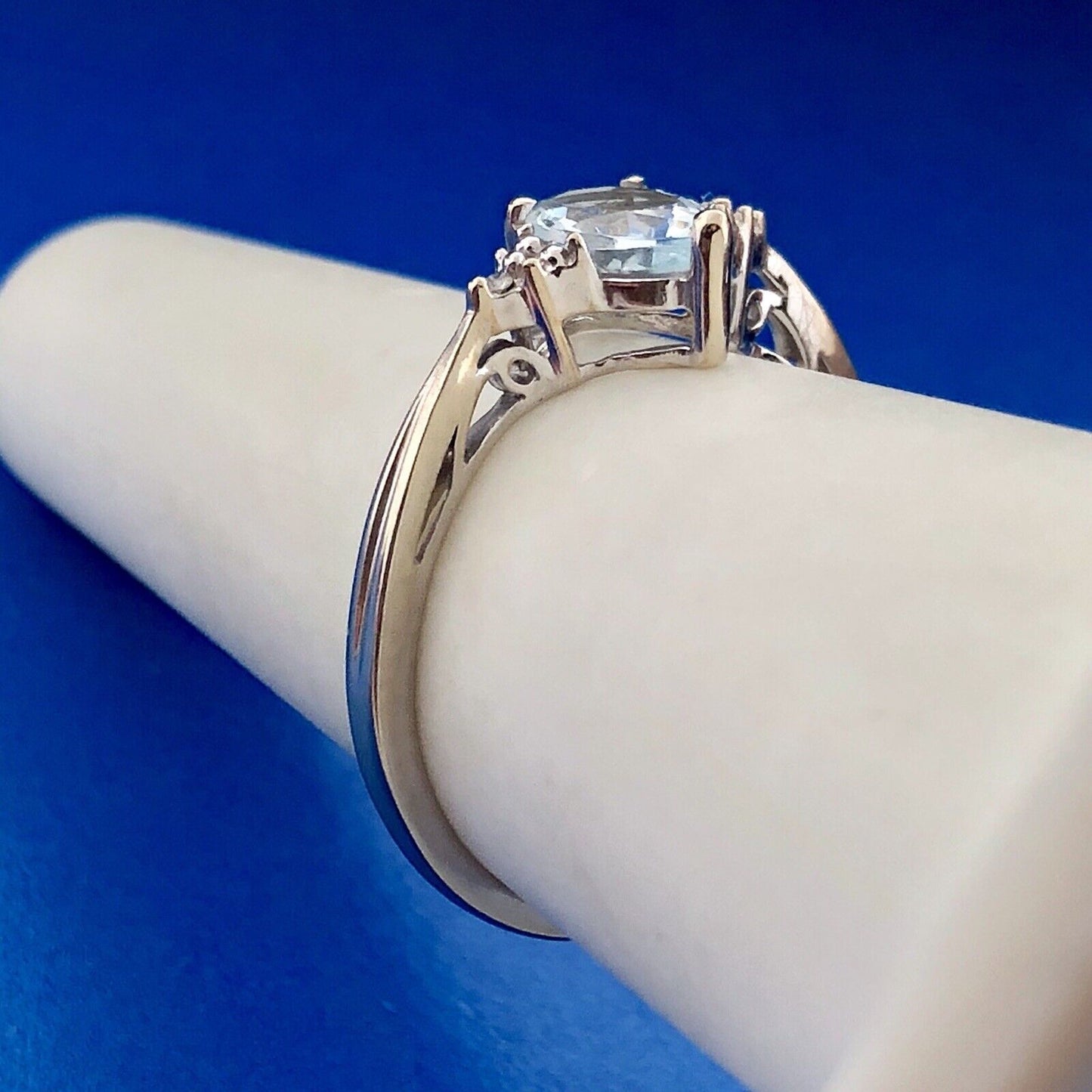 Designer 10K White Gold Blue Tourmaline Diamond Anniversary Cocktail Ring