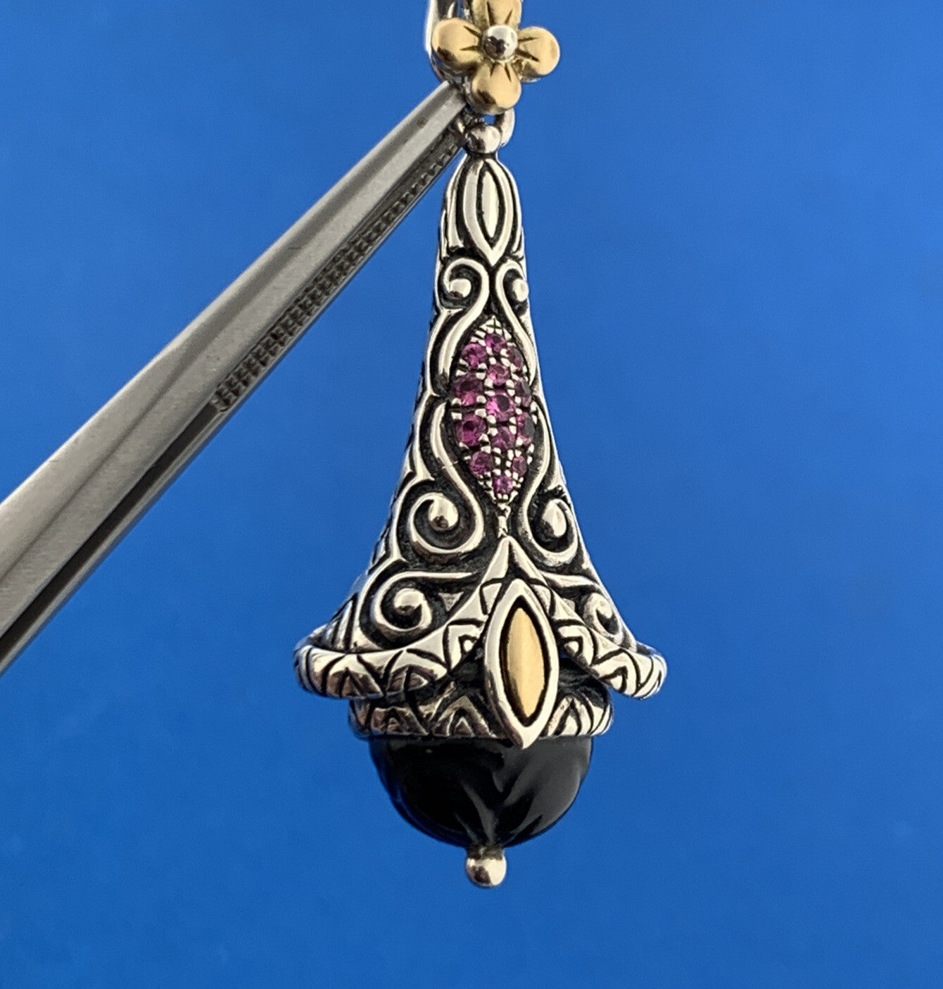 Barbara Bixby 925 Sterling Silver 18K Gold Black Onyx Ruby Enhancer Pendant