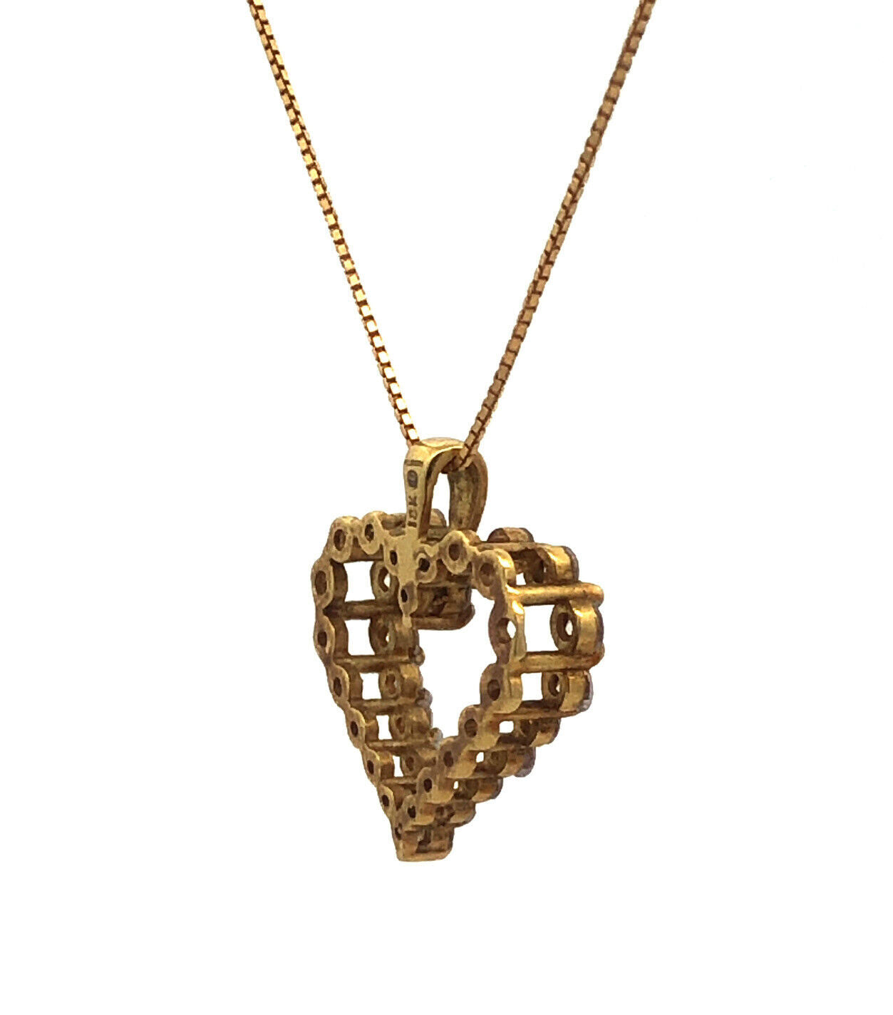 Designer 18K Yellow Gold Round Diamond Heart Shaped Valentines Necklace