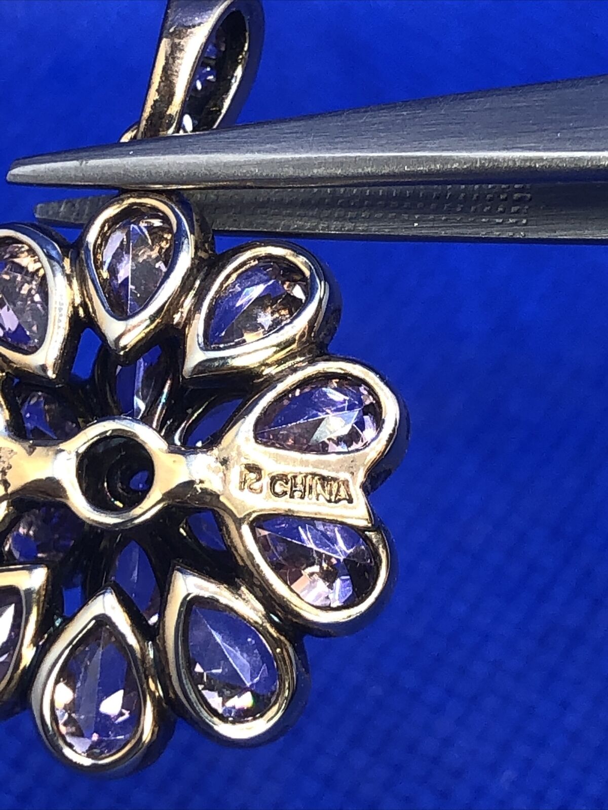 Designer Vermeil Sterling Silver Purple Cubic Zirconia Flower Statement Pendant