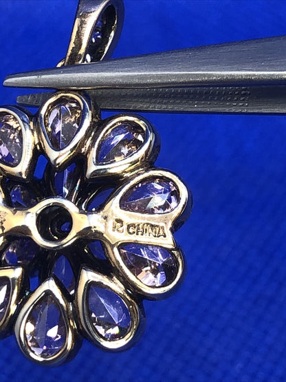Designer Vermeil Sterling Silver Purple Cubic Zirconia Flower Statement Pendant