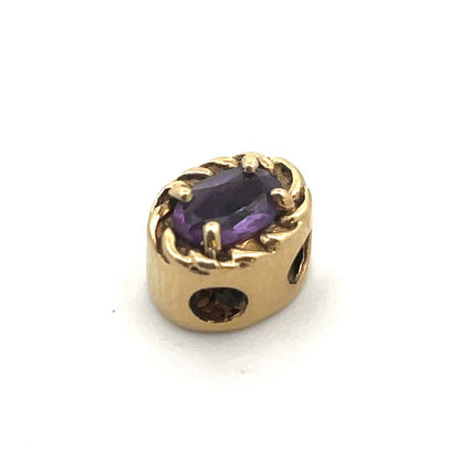 Estate Designer DDH 10K Yellow Gold Oval Amethyst Slide Bracelet Charm