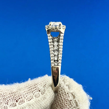 14K White Gold Round Solitaire Diamond Halo Band Accented Bridal Two Ring Set