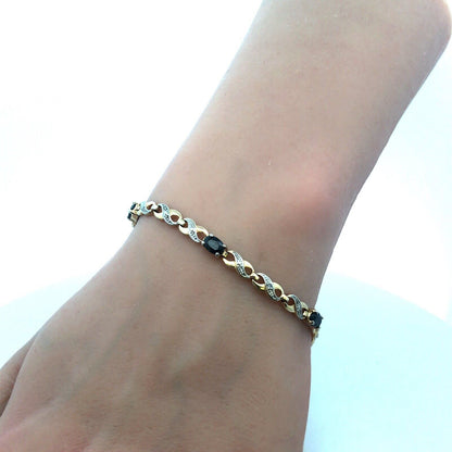 Designer RSE Sterling Silver Vermeil Sapphire Diamond Two Tone Tennis Bracelet