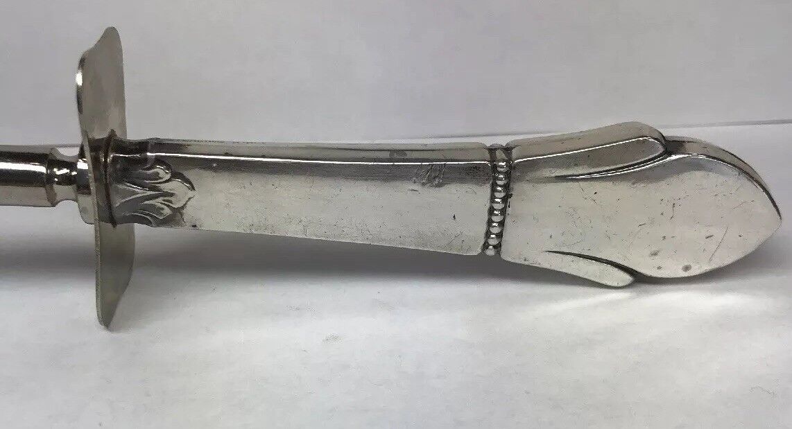 Sterling Silver 925 Fleur De Lis Beaded Design Handled Meat Fork