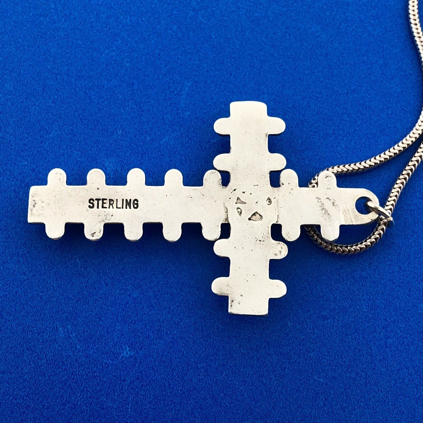 Stunning Sterling Silver 925 Turquoise 18" Chain Religious Faith Cross Necklace