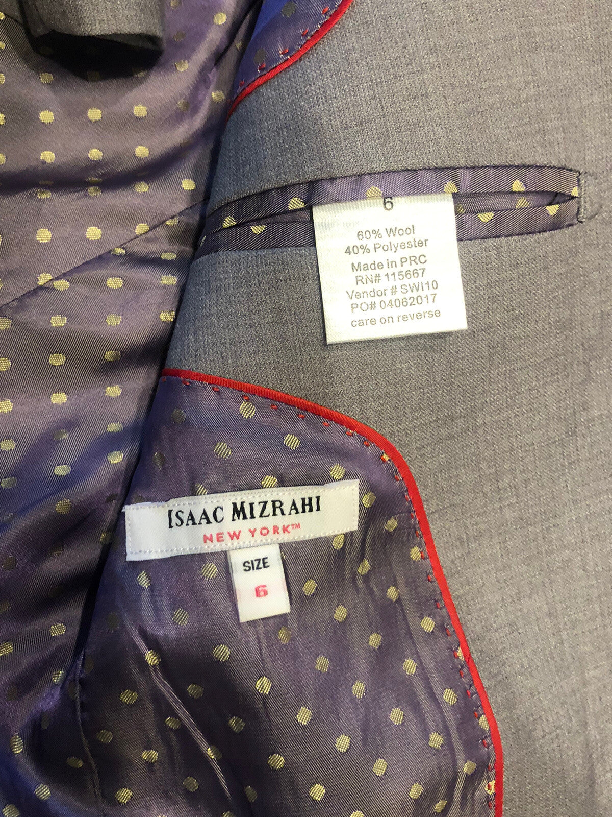 Designer Issac Mizrahi Boys Polyester Wool Blend Gray Size 6 2 Piece Suit