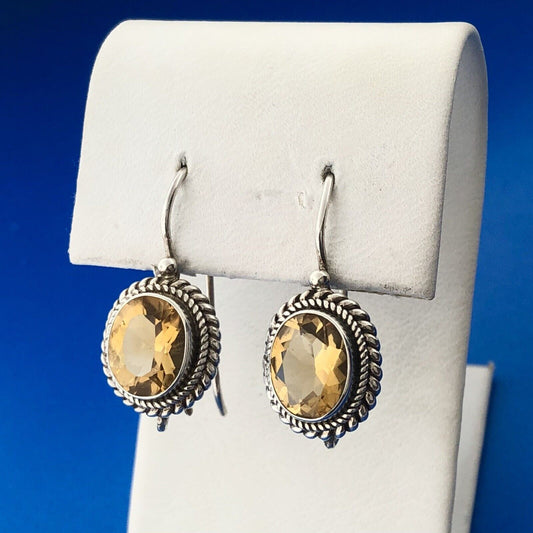 Stunning Sterling Silver 925 Oval Cut Citrine French Wire Hook Earrings