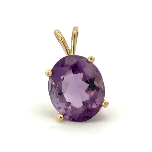 Designer 14K Yellow Gold Oval Amethyst February Anniversary Pendant