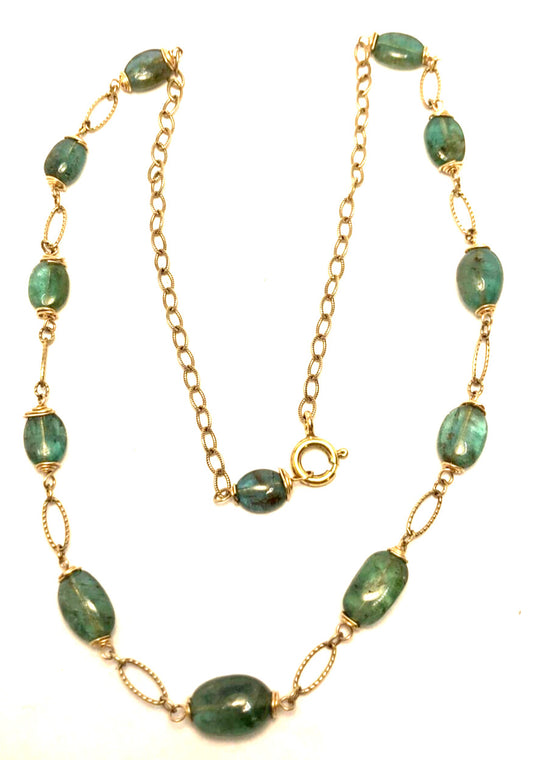 Vintage 14K Yellow Gold Filled Green Tourmaline Bead Station Necklace