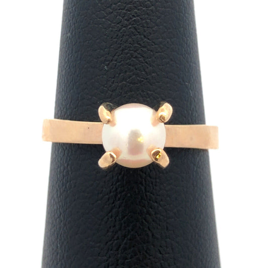 Designer 10K Yellow Gold Pearl Solitaire Size 6.5 Ring