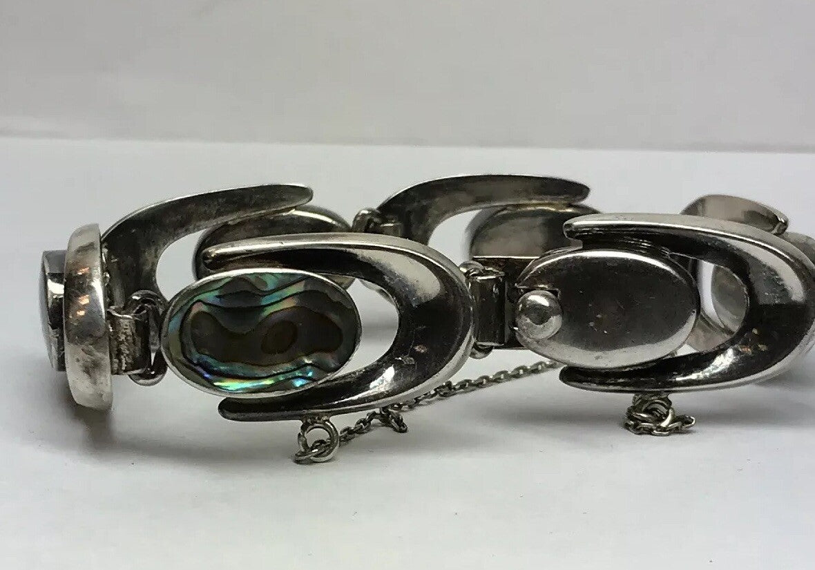 Vintage Artisan ND Sterling Silver 925 Abalone Shell Horse Shoe Link Bracelet