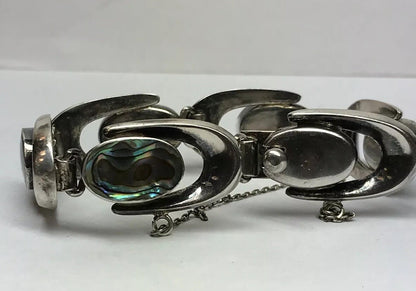 Vintage Artisan ND Sterling Silver 925 Abalone Shell Horse Shoe Link Bracelet
