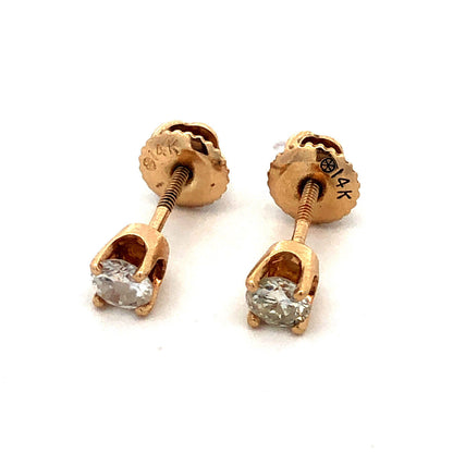 Designer 14K Yellow Gold Round Diamond Solitaire Screw Back Stud Earrings
