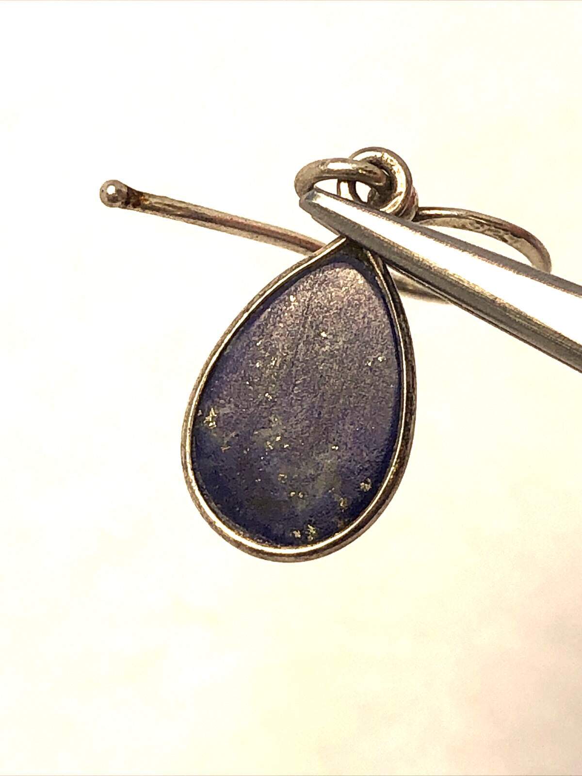 Vintage 925 Sterling Silver Pear Shape Lapis Lazuli Hook Dangle Earrings