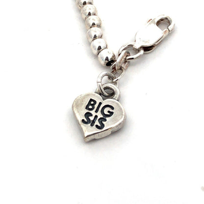 Designer SJC 925 Sterling Silver Beaded Big Sis Sister Sibling Childs Bracelet