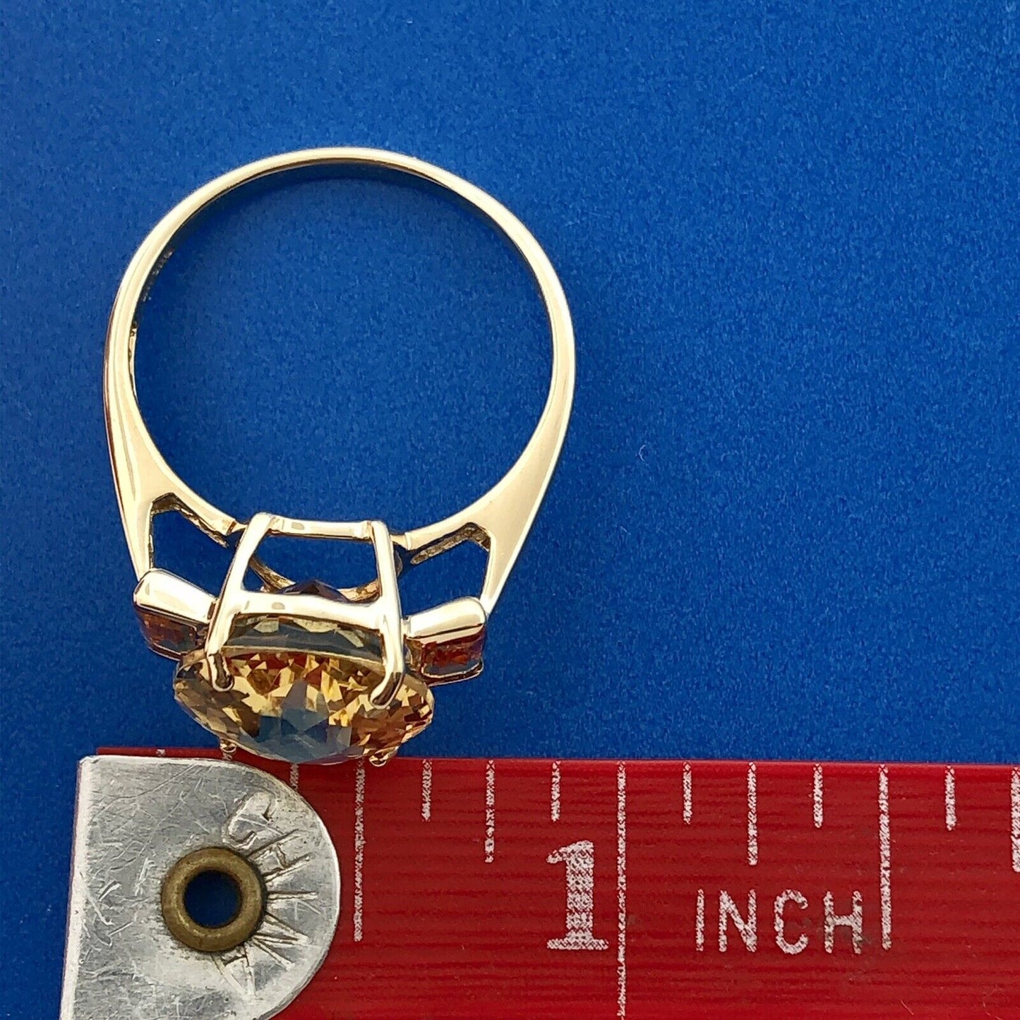 Retro 10K Yellow Gold Oval Citrine Solitaire W/Accents November Anniversary Ring