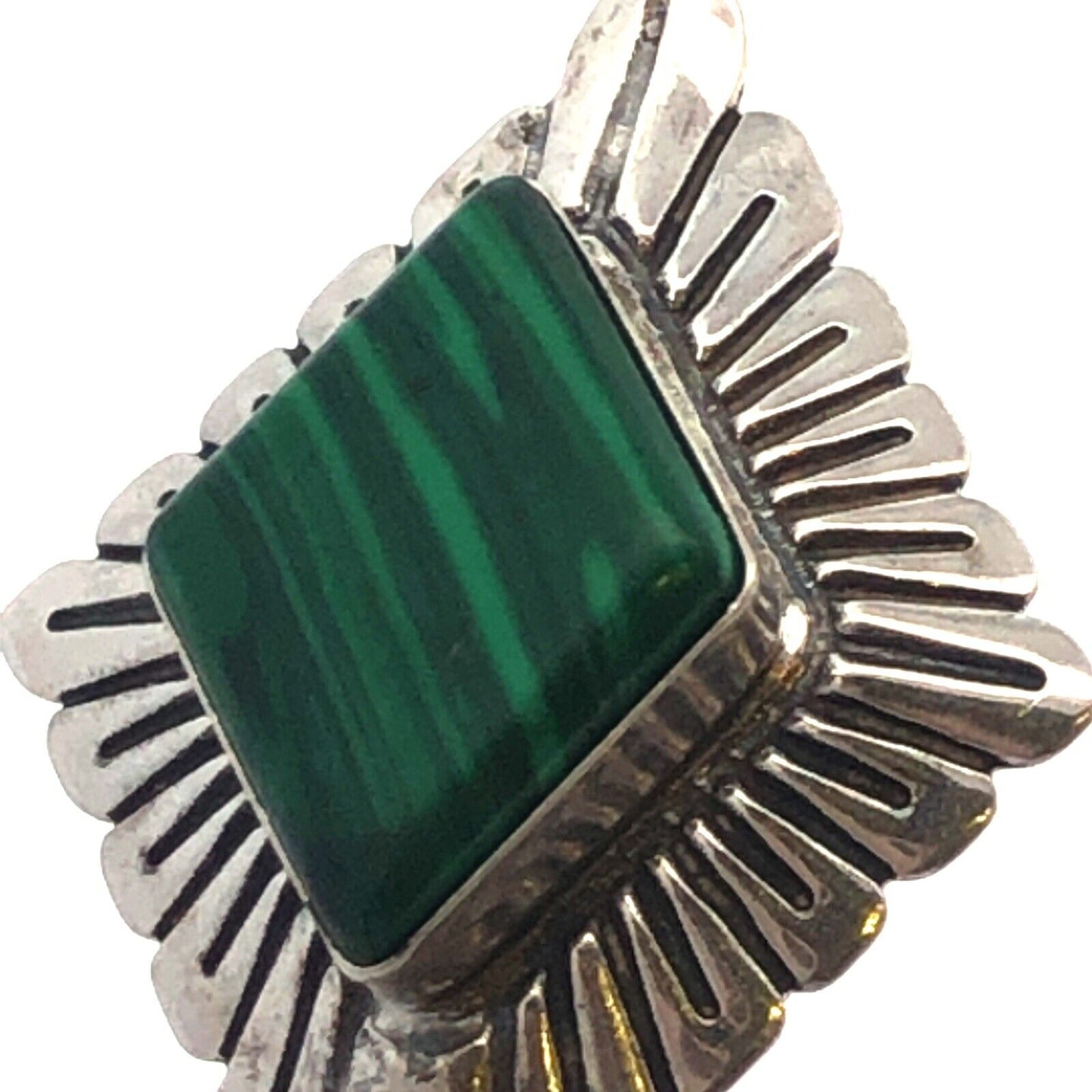 Native American QT 925 Sterling Silver Green Malachite Pendant Necklace