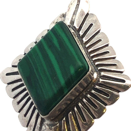Native American QT 925 Sterling Silver Green Malachite Pendant Necklace