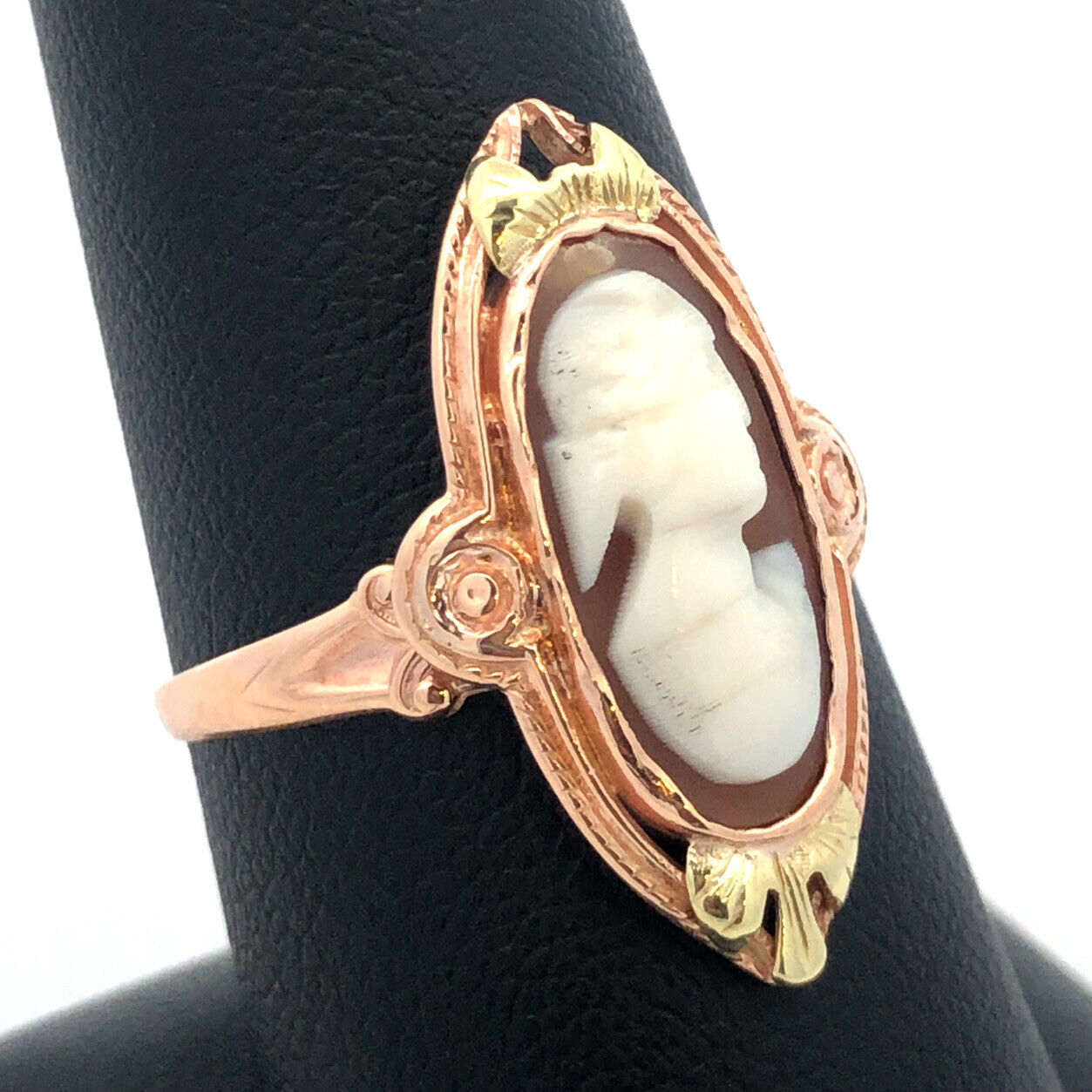 Antique 10K Yellow Gold Oval Carved Cameo Statement Cocktail Size 9 Ring