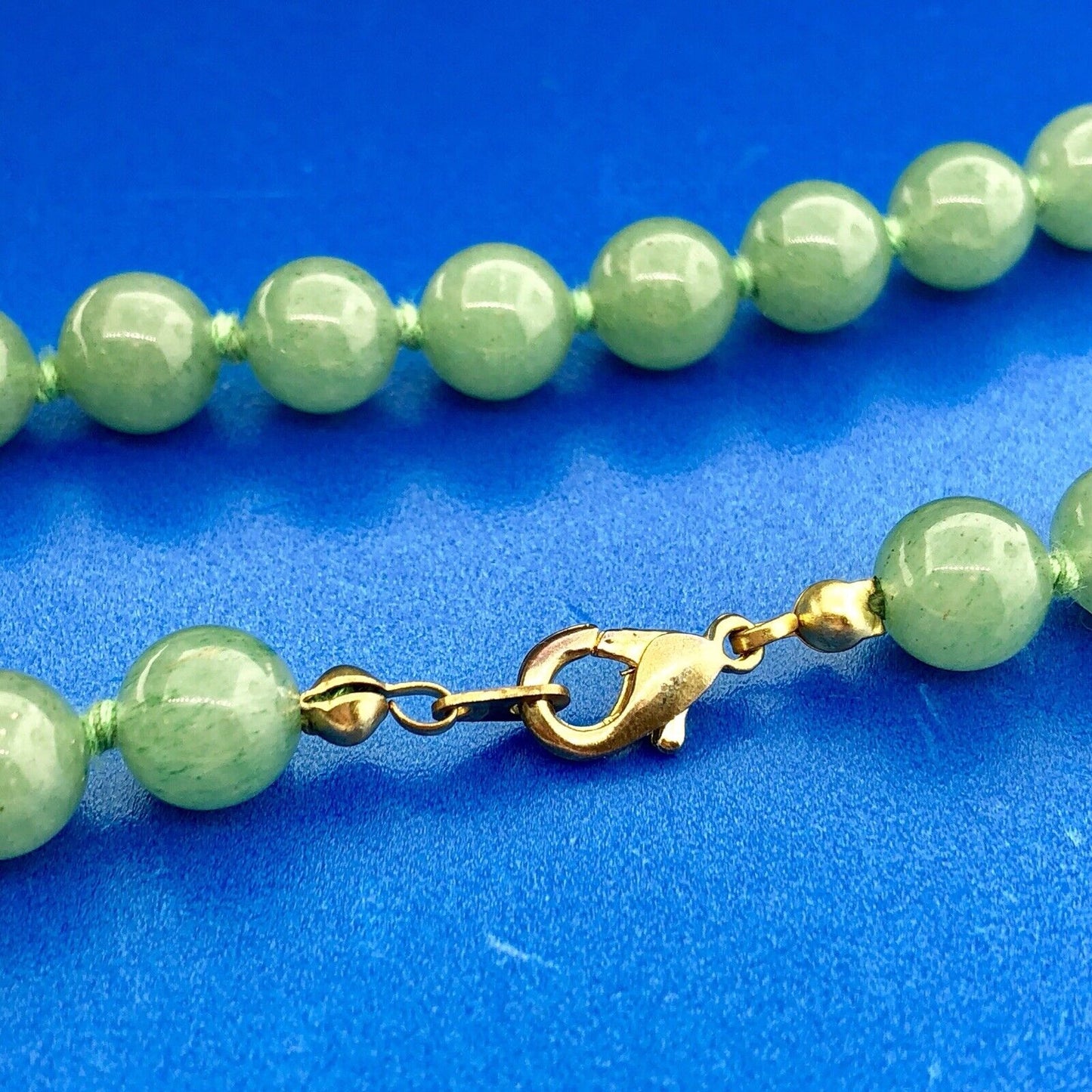 Vintage Gold Tone Hand Knotted Green Jade Jadeite Large Bead Necklace