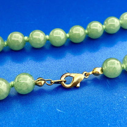 Vintage Gold Tone Hand Knotted Green Jade Jadeite Large Bead Necklace