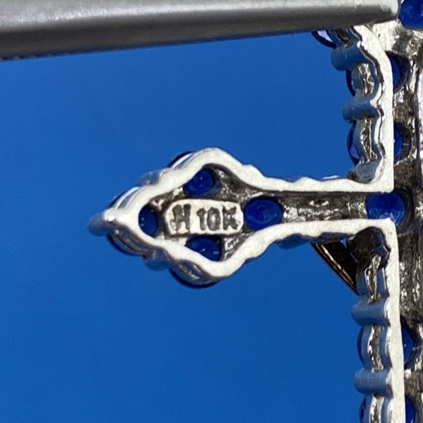 Designer 925 Sterling Silver 10K Yellow Gold Sapphire Cross Pendant