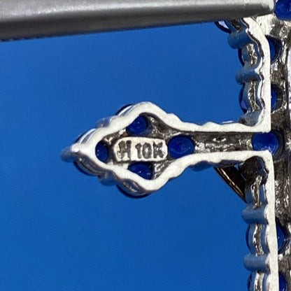 Designer 925 Sterling Silver 10K Yellow Gold Sapphire Cross Pendant