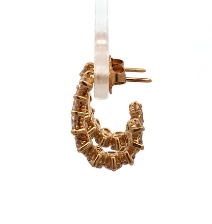 14K Yellow Gold Round Cubic Zirconia Statement Half-Hoop Stud Earrings