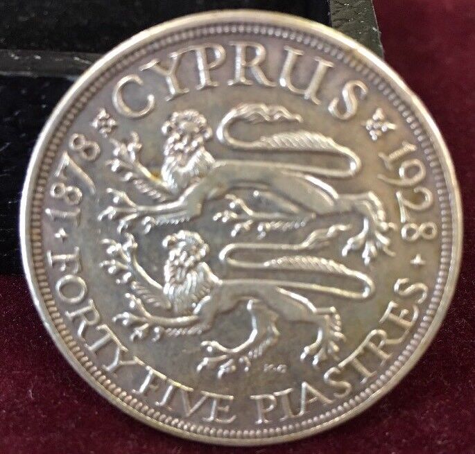 1928 Cyprus Silver 45 Piastres XF Cleaned