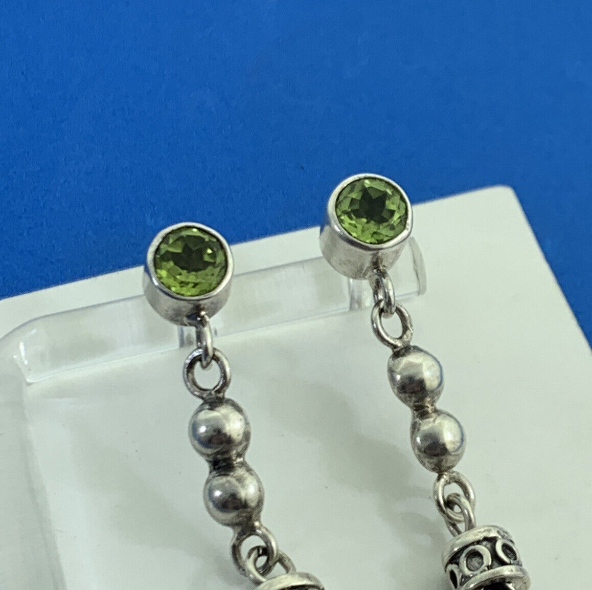 Peridot and Amethyst 925 Sterling Silver Round Chain Dangle Stud Earrings
