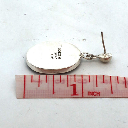 Vintage 925 Sterling Silver Oval Abalone Dangle Stud Earrings