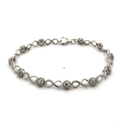 Designer JWBR 925 Sterling Silver Textured Infinity Anniversary Tennis Bracelet