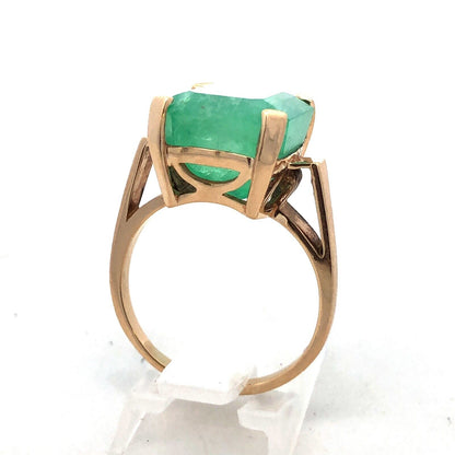 Estate Designer 14K Yellow Gold Emerald Cut Emerald Statement Solitaire Ring