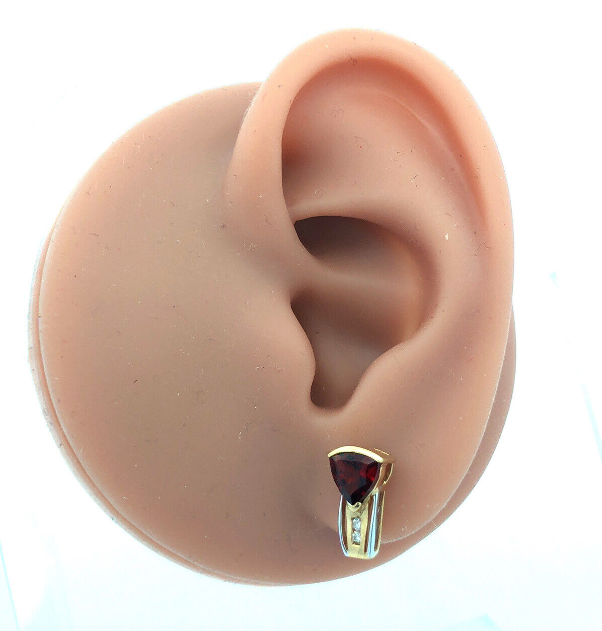 Designer 14K Yellow Gold Trillion Garnet Diamond Accented Stud Earrings