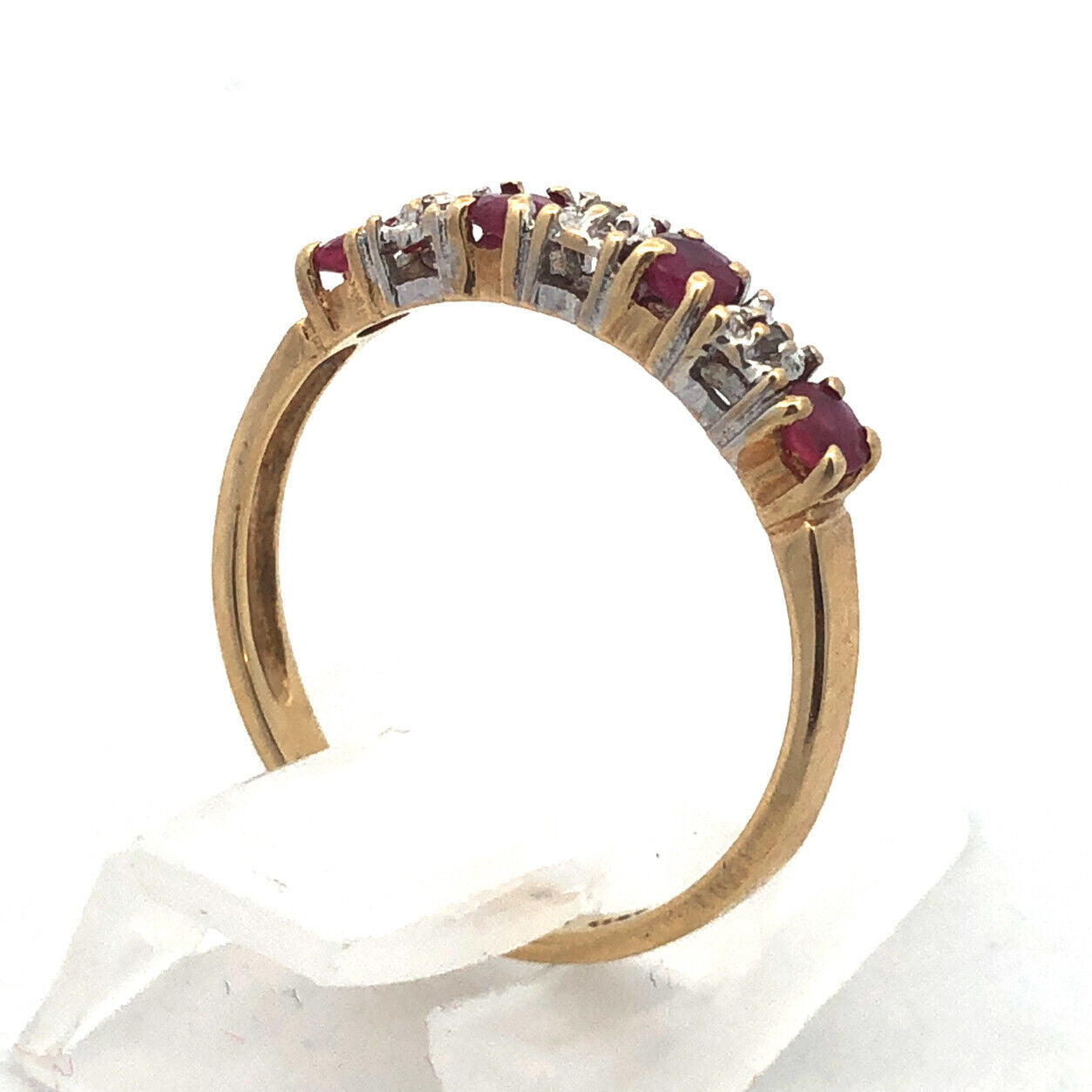 Designer 10K Yellow Gold Round Ruby Diamond Stackable Anniversary Band Ring