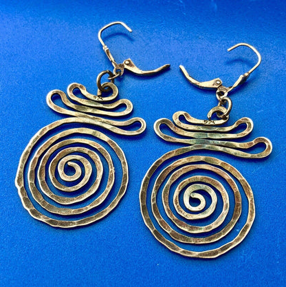 Retro Modernist Sterling Silver 925 Free Form Crop Circle Drop Dangle Earrings