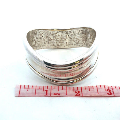 925 Sterling Silver Modernist Wave Statement Wide Bangle Bracelet