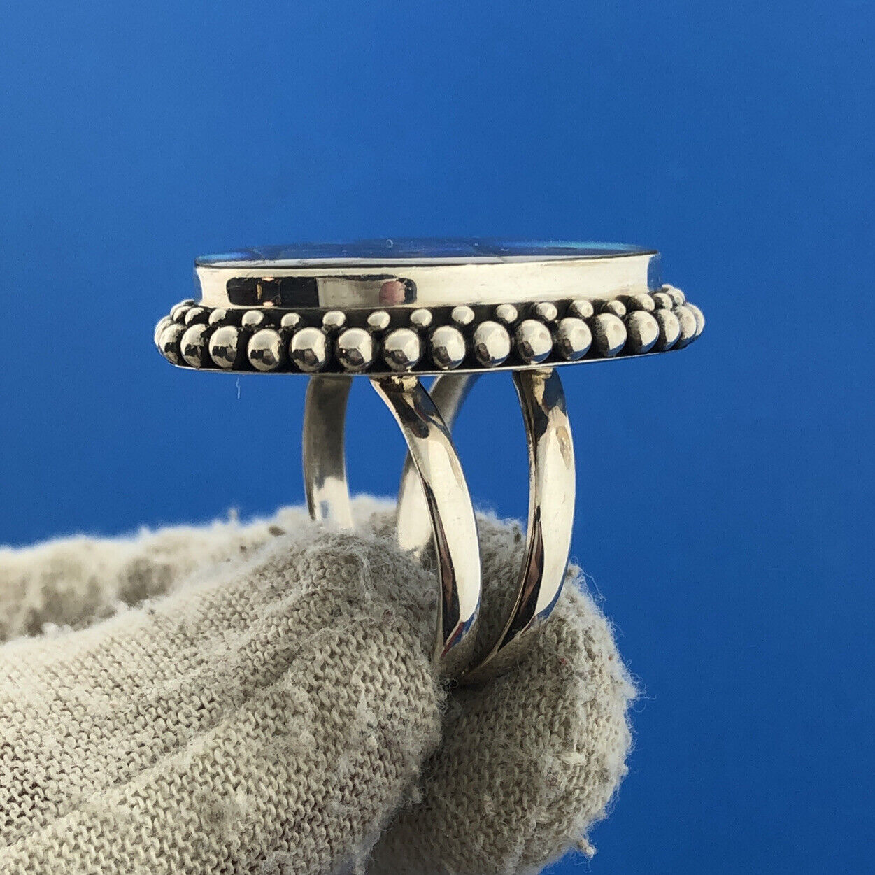 Vintage Mexico Modernist Merav Sterling Silver 925 Abalone Statement Ring