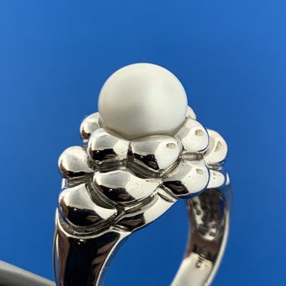 Vintage EA Sterling Silver 925 Pearl Flower Statement Cocktail Dome Ring