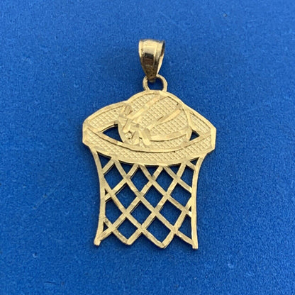 Designer GS 10K Yellow Gold Basketball & Net Hoops Pendant